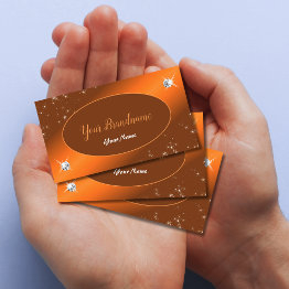 Small Shimmery Orange Cute Glitter Stars Luxury Jewels Business Invitations Front View