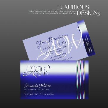 shimmery royal blue colorful stripes and monogram business invitations