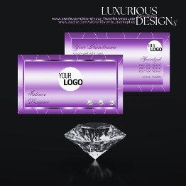 Small Shimmery Royal Purple With Diamonds And Logo Luxe Business Invitations Front View
