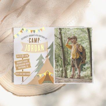 shiny camping outdoor boy photo birthday party foil invitation