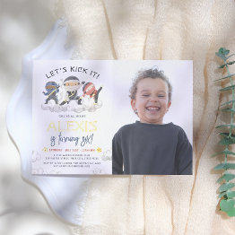Small Shiny Let's Kick It Ninja Karate Photo Birthday Foil Invitation Front View