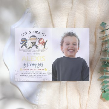 shiny let's kick it ninja karate photo birthday foil invitation