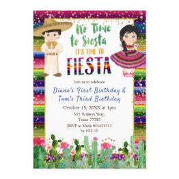 Small Sibling Cactus Fiesta Mexican Birthday Invitation Front View