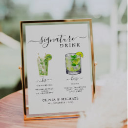 Small Signature Drinks Sign Template, Signature Cocktail Invitation Front View