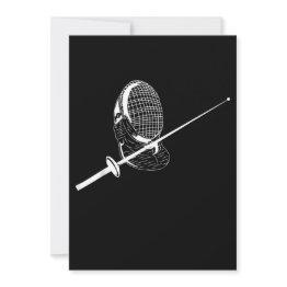 Small Silhouette American Fencing Mask And Weapon Fencer Holiday Invitations Front View