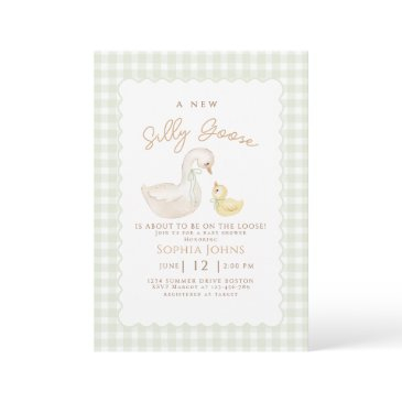 silly goose gingham duck gender neutra baby shower invitation