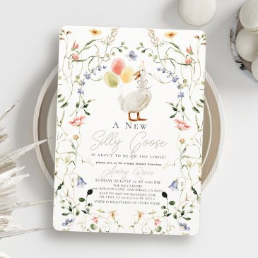 silly goose wildflower floral baby shower invitation