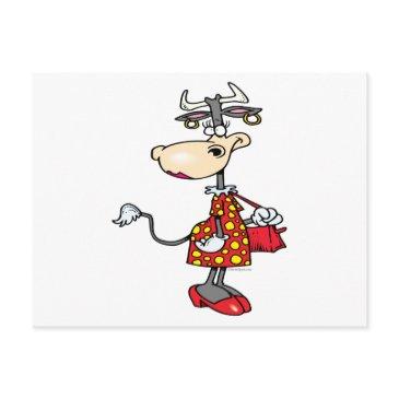 silly lady cow shopping shopper cartoon character postinvitations