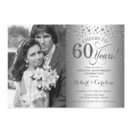 Small Silver 60th Wedding Anniversary With Photo Invitation Front View