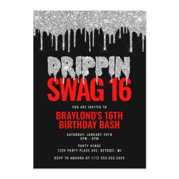 silver and red drippin swag 16 birthday invitation