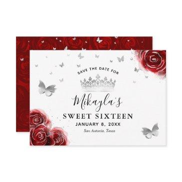 silver and red roses elegant save the date