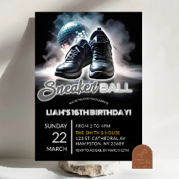 Small Silver And White Disco Sneakerball Birthday Invitation Front View