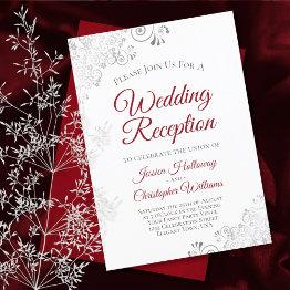 Small Silver & Crimson Red On White Wedding Reception Invitation Front View