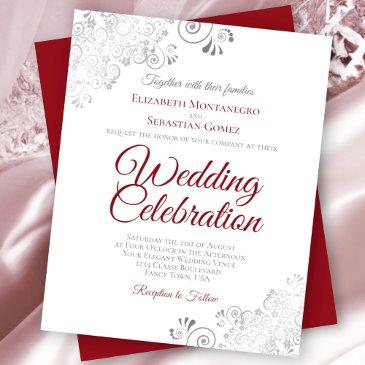 silver curls red on white budget wedding invite
