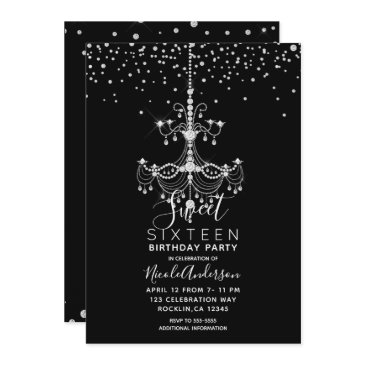 silver diamond glitter chandelier sweet 16 party invitation