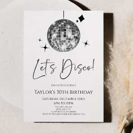 Small Silver Disco Ball Let's Disco Birthday Party Invitation Front View