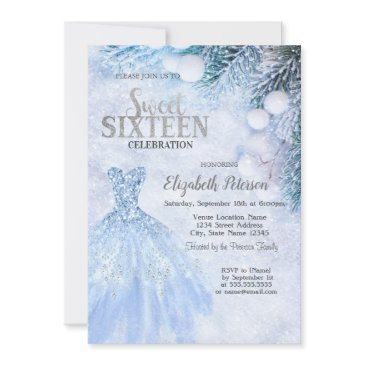 silver dress winter wonderland sweet 16 party invitation