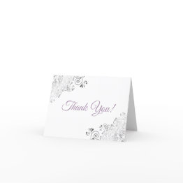 Small Silver Frills Elegant White Lavender Wedding Photo Thank You Invitations Front View