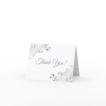 silver frills elegant white lavender wedding photo thank you invitations