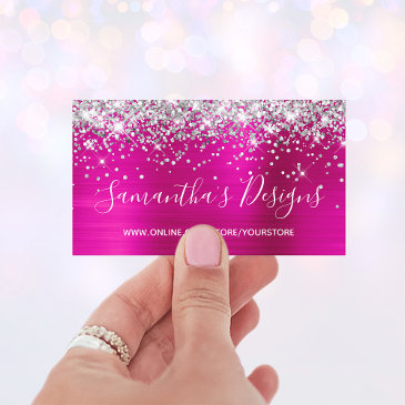 silver glitter bright hot pink foil online store business invitations