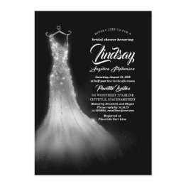 Small Silver Glitter Elegant Dress Black Bridal Shower Invitation Front View