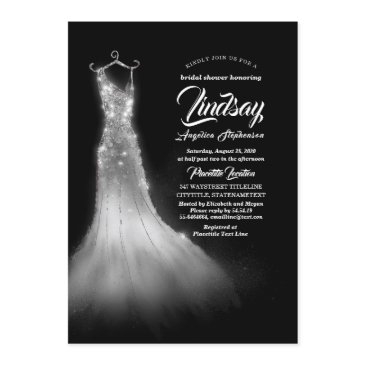 silver glitter elegant dress black bridal shower invitation