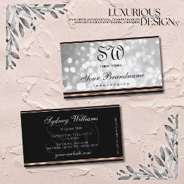 Small Silver Glitter Monogram Black And Rose Gold Border Business Invitations Front View