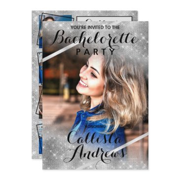 silver glitter sequin corner photo bachelorette invitation