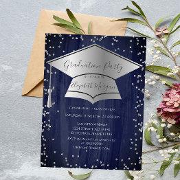 Small Silver Graduation Cap,diamonds Blue Graduation Invitation Front View