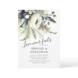 Small Silver Green Winter Floral Christian Bible Wedding Invitation Front View