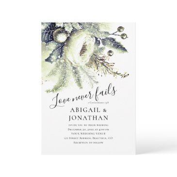 silver green winter floral christian bible wedding invitation