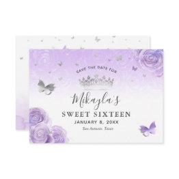 Small Silver Light Purple Roses Elegant Save The Date Front View