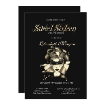 silver masque black sweet 16 invitation