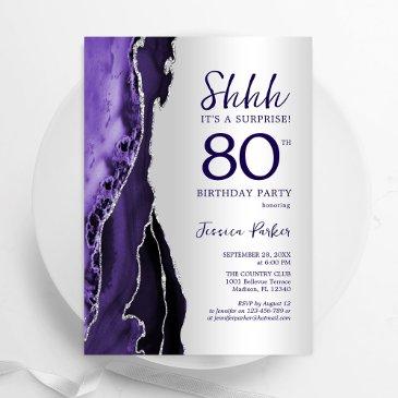 silver purple agate surprise 80th birthday invitation
