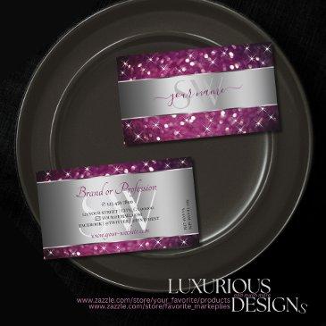 silver purple burgundy glitter stars and initials business invitations