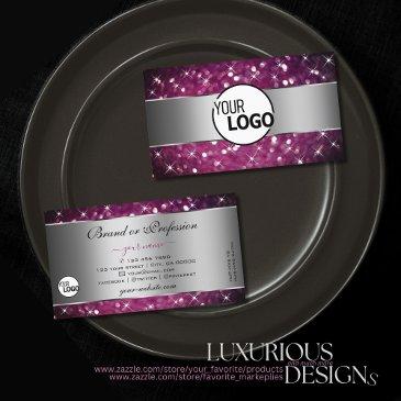 silver purple burgundy glitter stars and logo chic business invitations