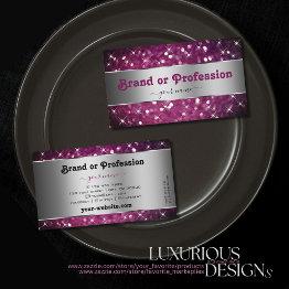 Small Silver Purple Burgundy Glitter Stars Elegance Business Invitations Front View