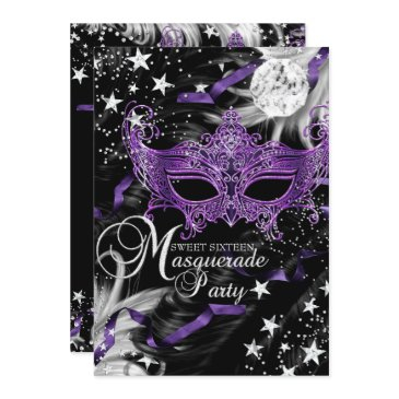 silver purple mask star night masquerade sweet 16 invitation