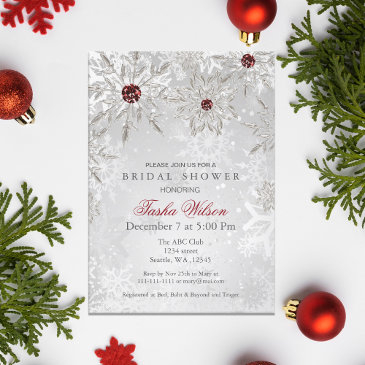 silver red crystal snowflakes winter bridal shower invitation