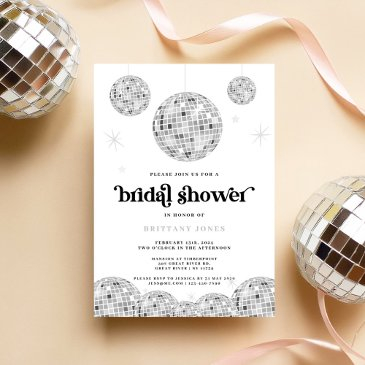 silver retro disco silver glitter bridal shower invitation
