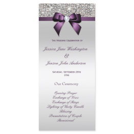 Small Silver Sequin Purple Bow Wedding Program Front View