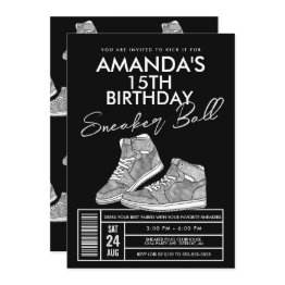 Small Silver Sneaker Ball Birthday Invitation Front View