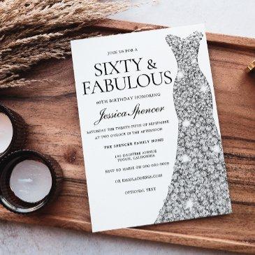 silver sparkle dress 60 & fabulous 60th birthday invitation