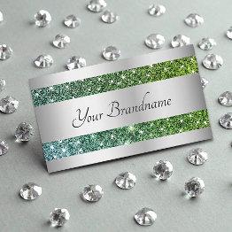 Small Silver Teal Gradient Effect Glitter Spark Stars Business Invitations Front View