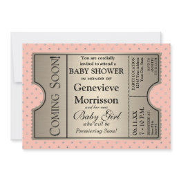 Small Silver Ticket Style New Baby Shower Party Invite Front View
