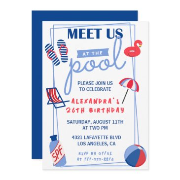 simple 26th birthday invitations pool party summer