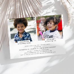 Small Simple 2 Photo Joint Birthday Party Invitation Front View