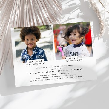 simple 2 photo joint birthday party invitation