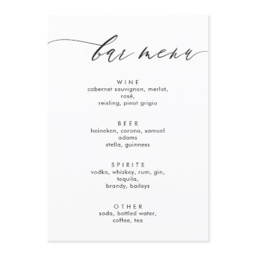 simple and modern calligraphy bar menu