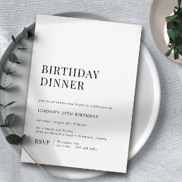 Small Simple Black And White | Modern Birthday Dinner Invitation Front View